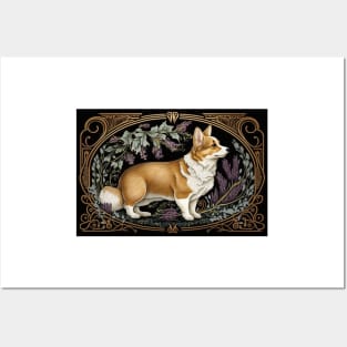 Pembroke Welsh Corgi Standing Among Lavender - Art Nouveau Style Posters and Art